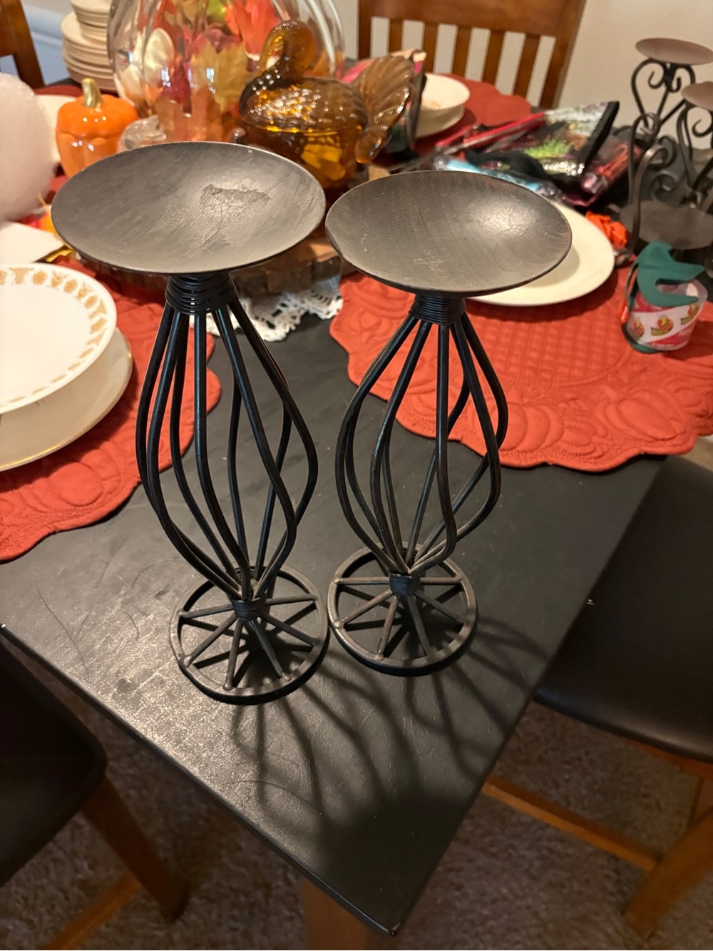 Black Decorative Metal Candle Holders - Pair